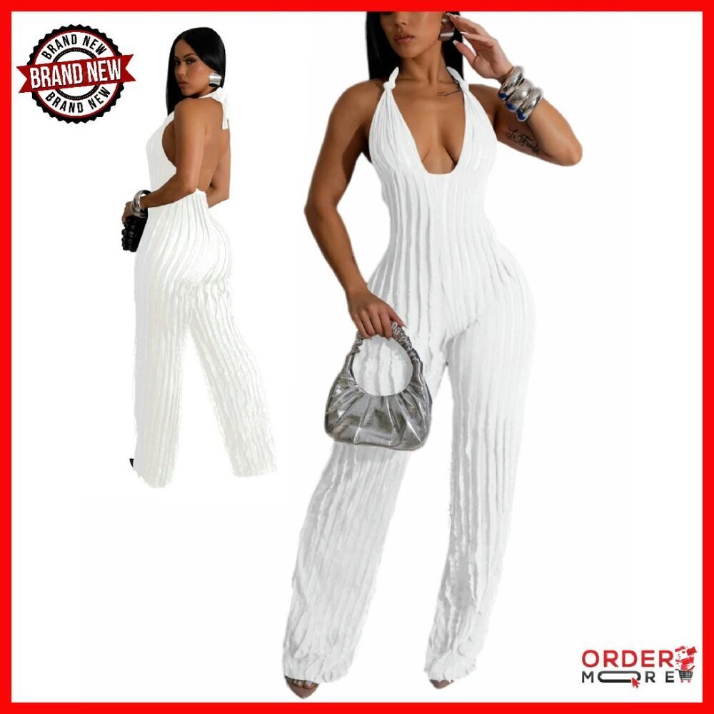 Sexy Backless Halter Jumpsuit Wide Leg Long Pants Formal Club Outfit